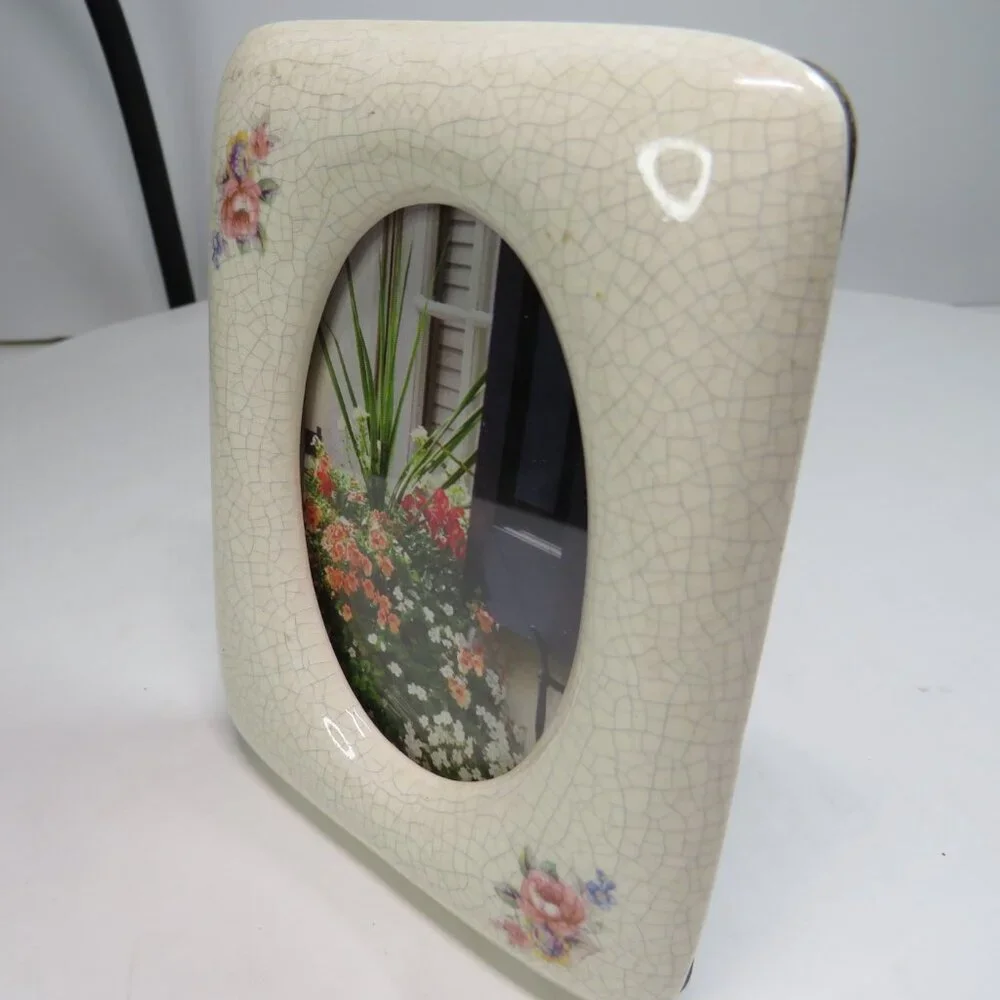 Ceramic Rose Crackle Finish Picture Frame w Vintage Look Classic Shabby Chic